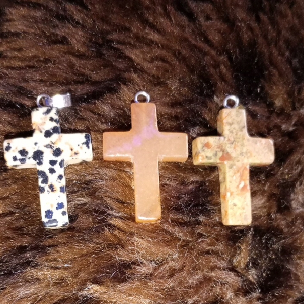 Set of Three Stone Cross Pendants